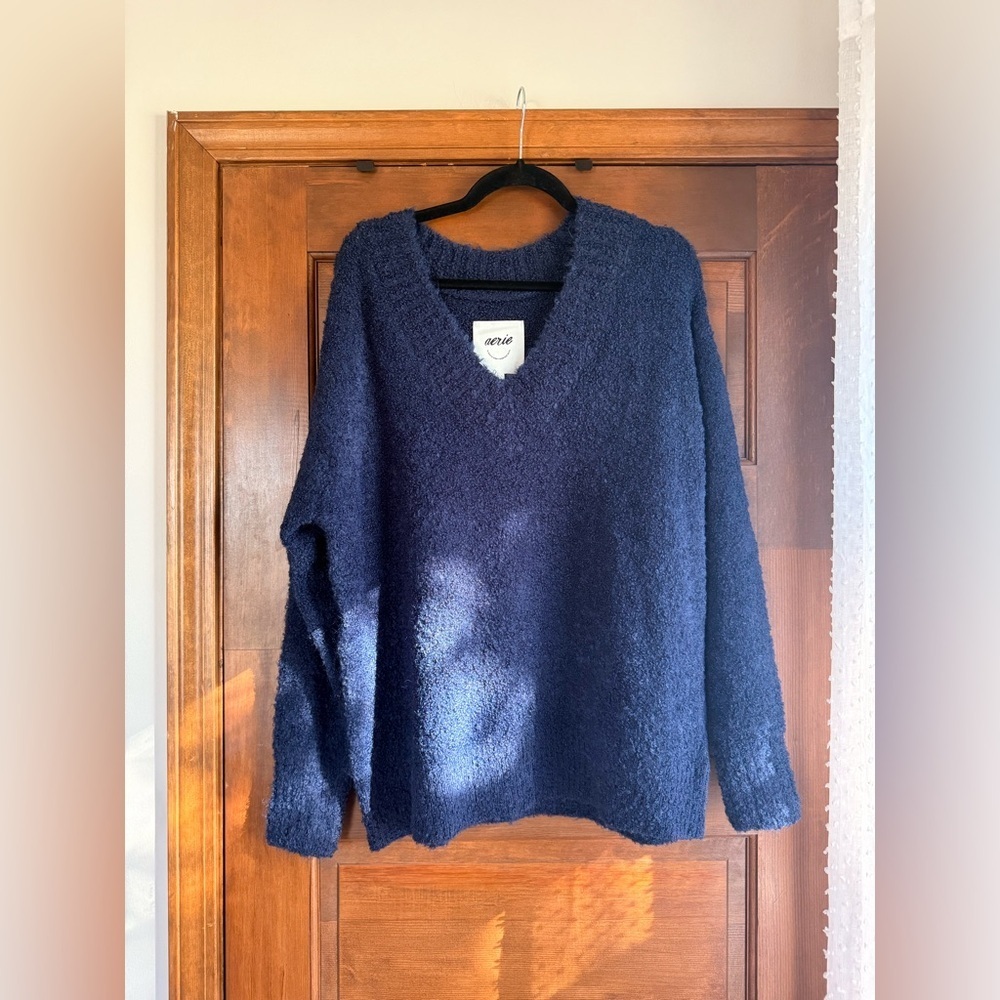 Aerie Teddy Boucle Sweater in Navy 🦋 - Picture 2 of 5